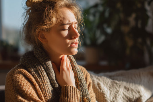 A woman with closed eyes, resting in a sunlit room.