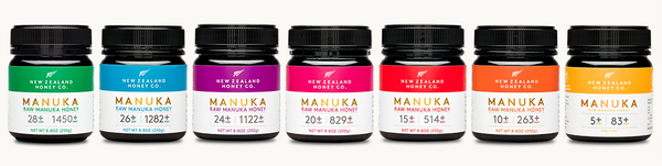 Manuka Honey jars in a line